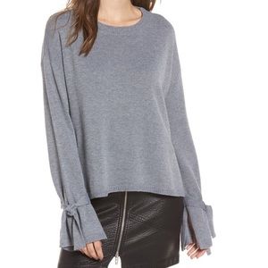 Tie Sleeve Sweater, Heather Grey, Size XS